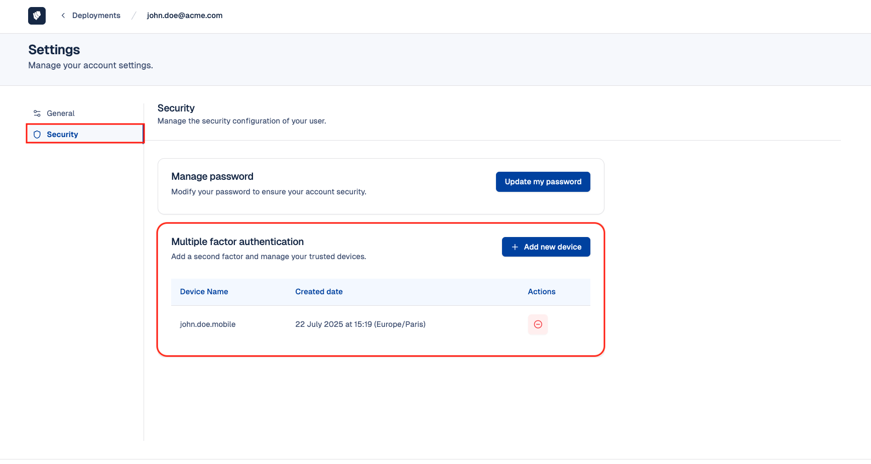 Profile Settings - 2FA configuration