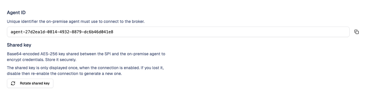 Cloud-IAM Console - Agent ID and Shared key