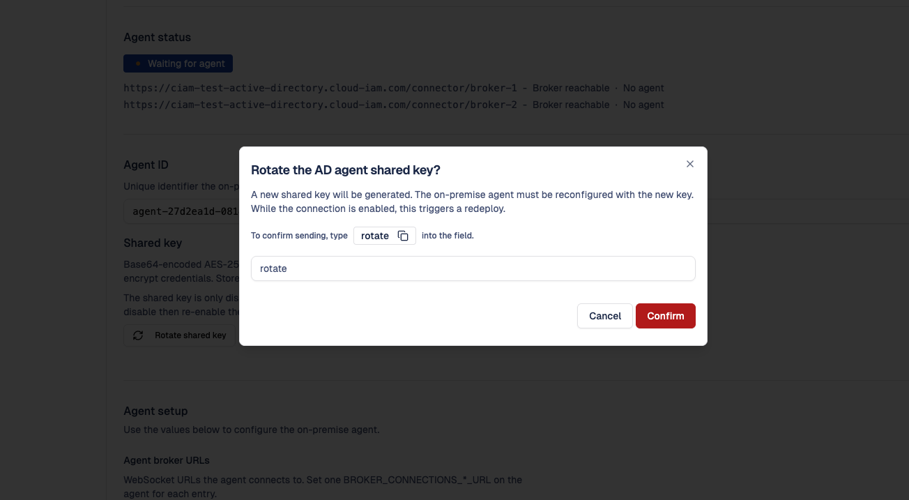 Cloud-IAM Console - Rotate shared key confirmation