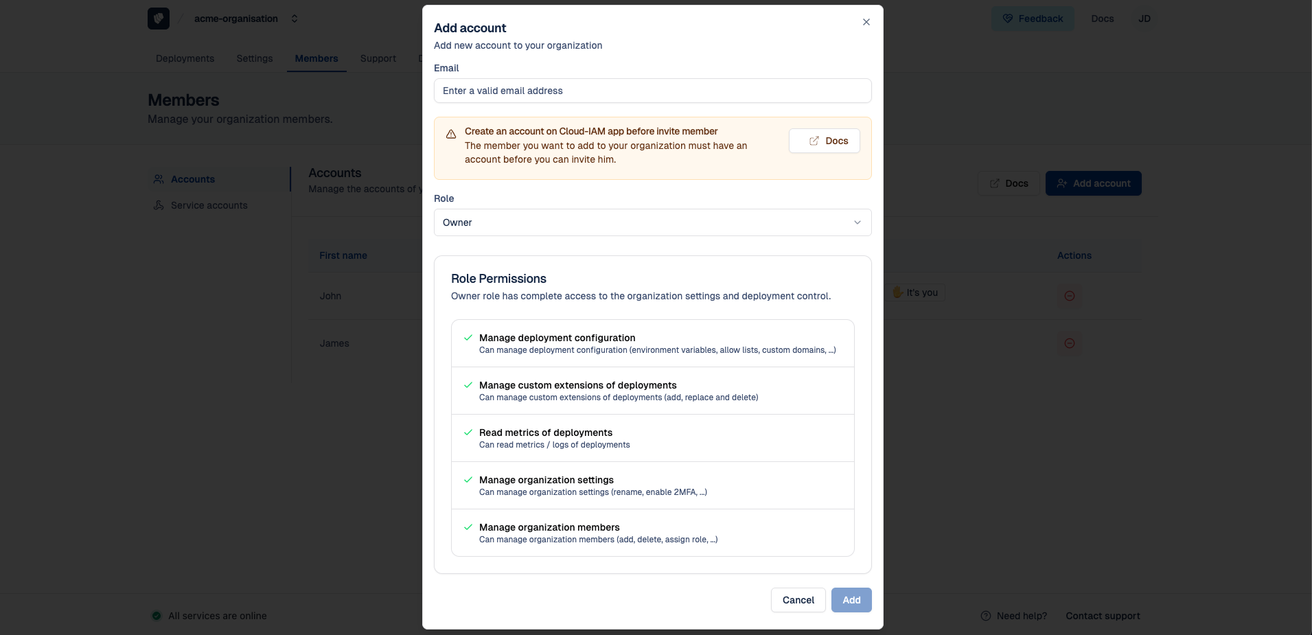 Cloud-IAM Console - Add Account