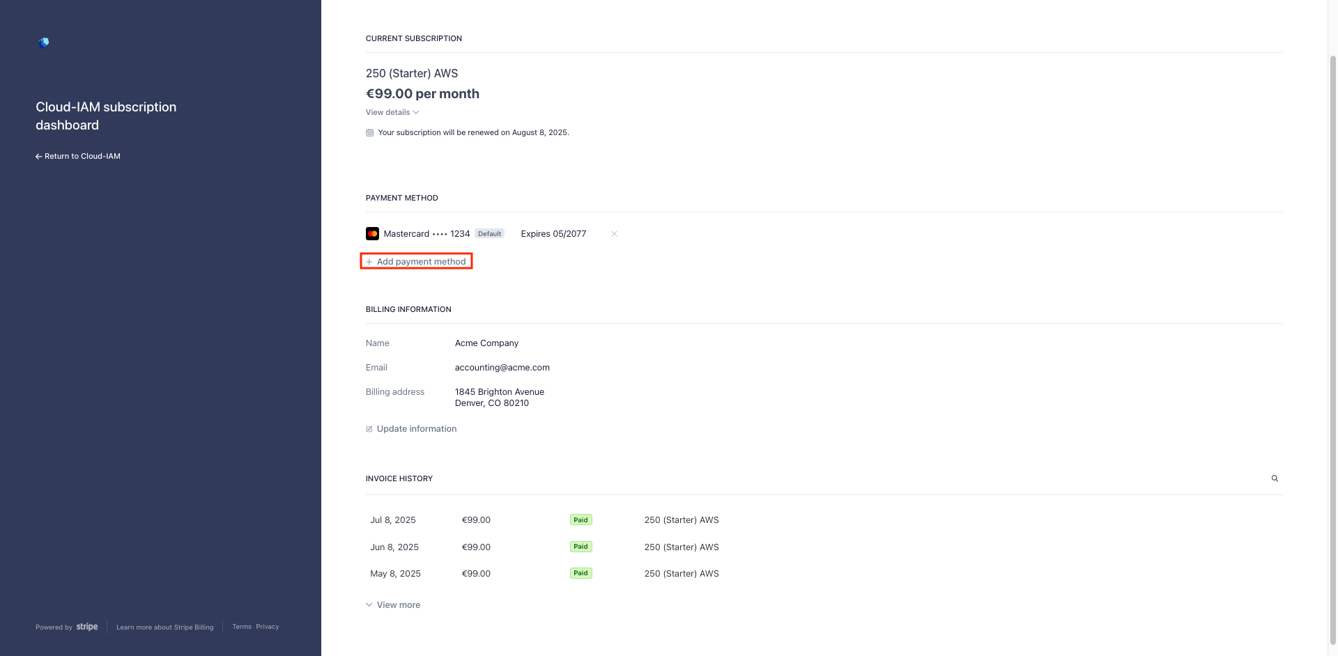 Stripe billing portal - Add payment method
