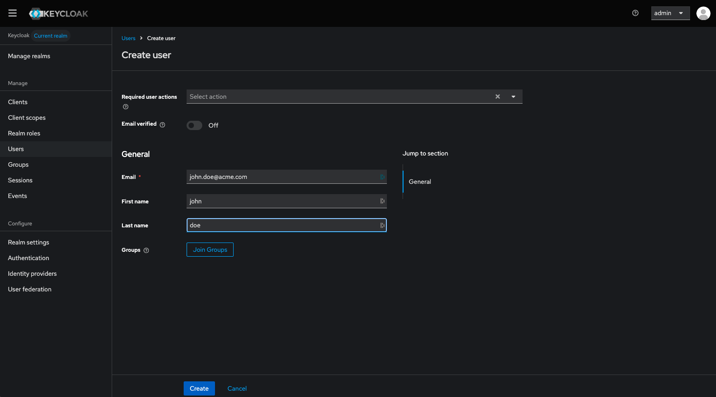 Keycloak admin console - Create your personal account on Master realm