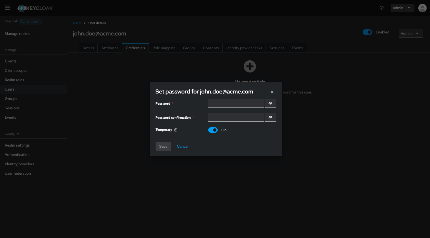 Keycloak admin console - Register your future credential