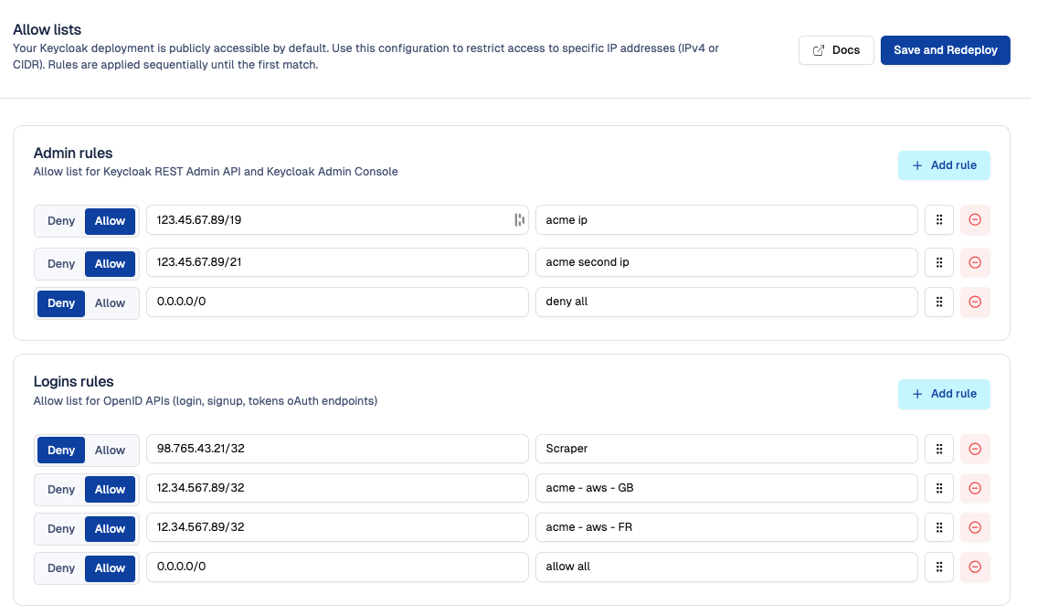 Allow lists feature