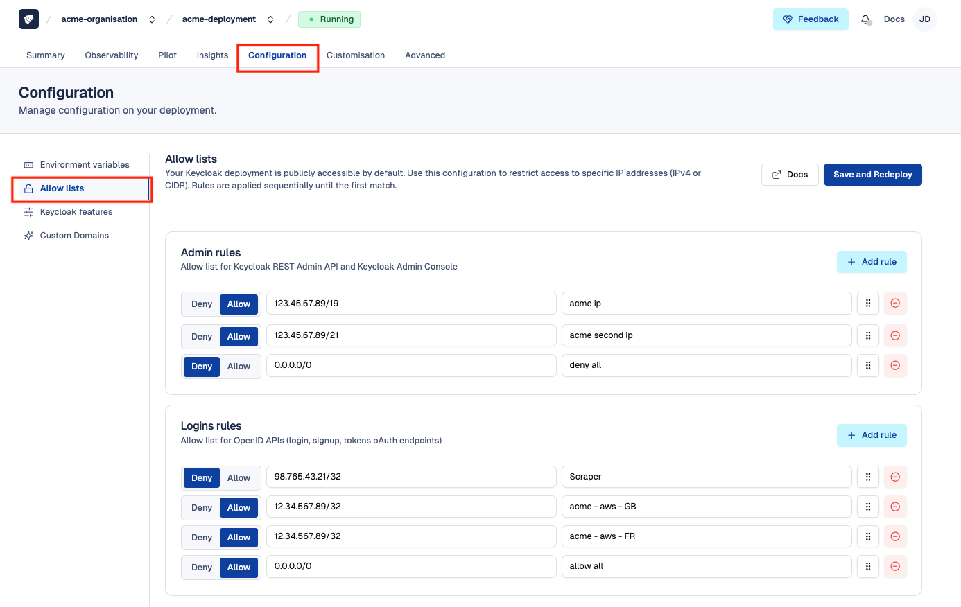 Cloud-IAM Console - Access Allow lists