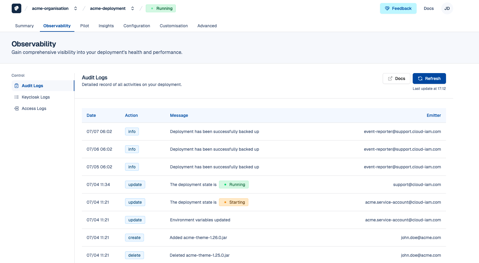 Cloud-IAM console - Deployment - Observability
