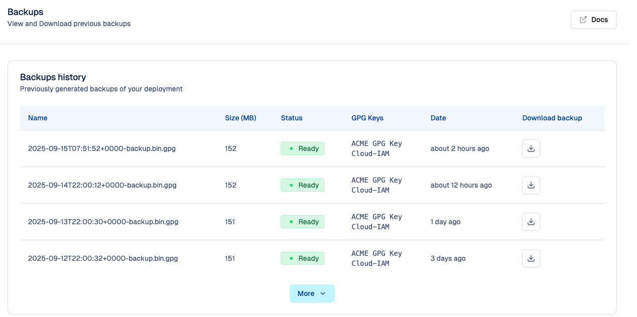 Backups Feature