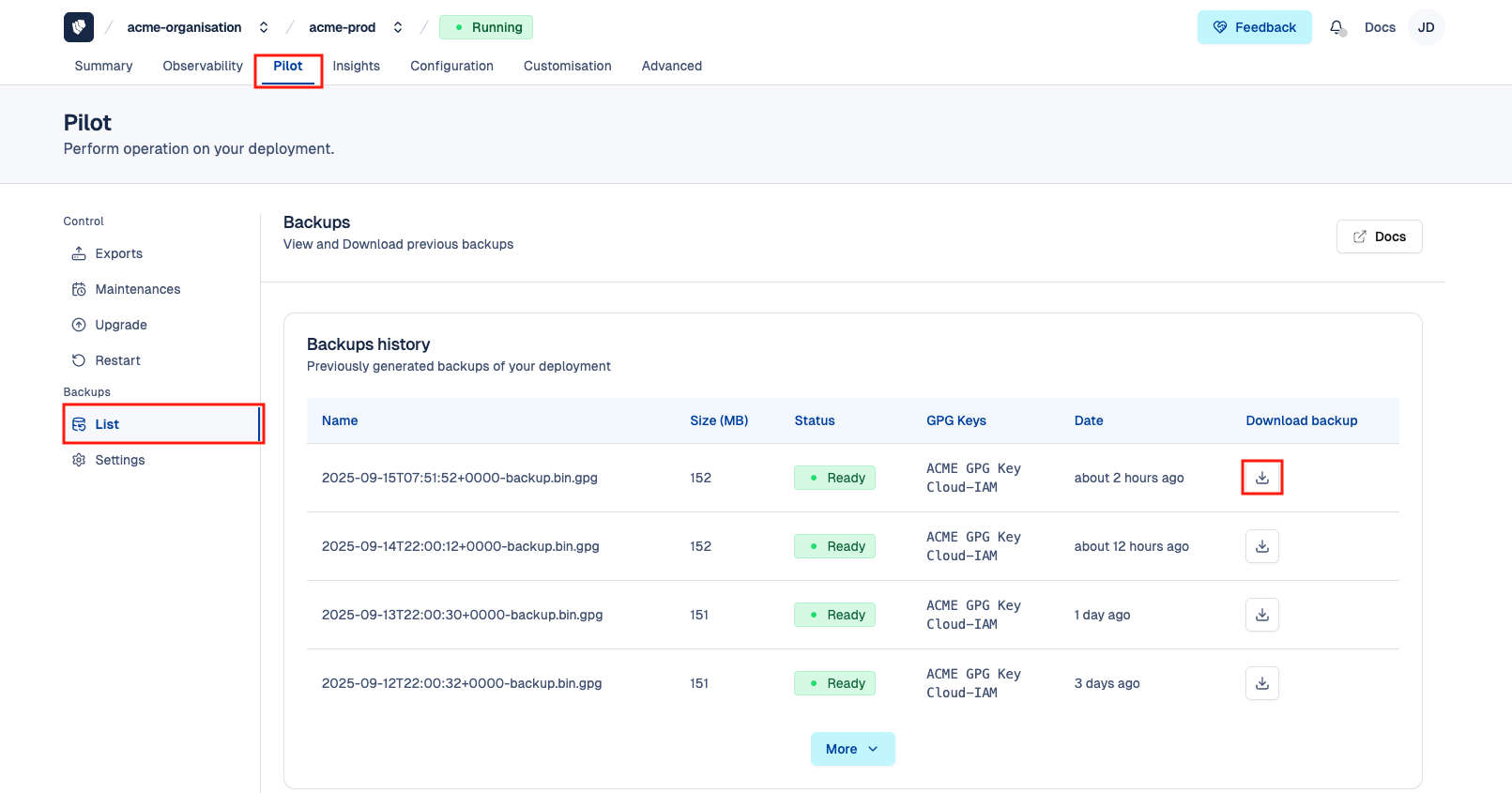 Backups Feature