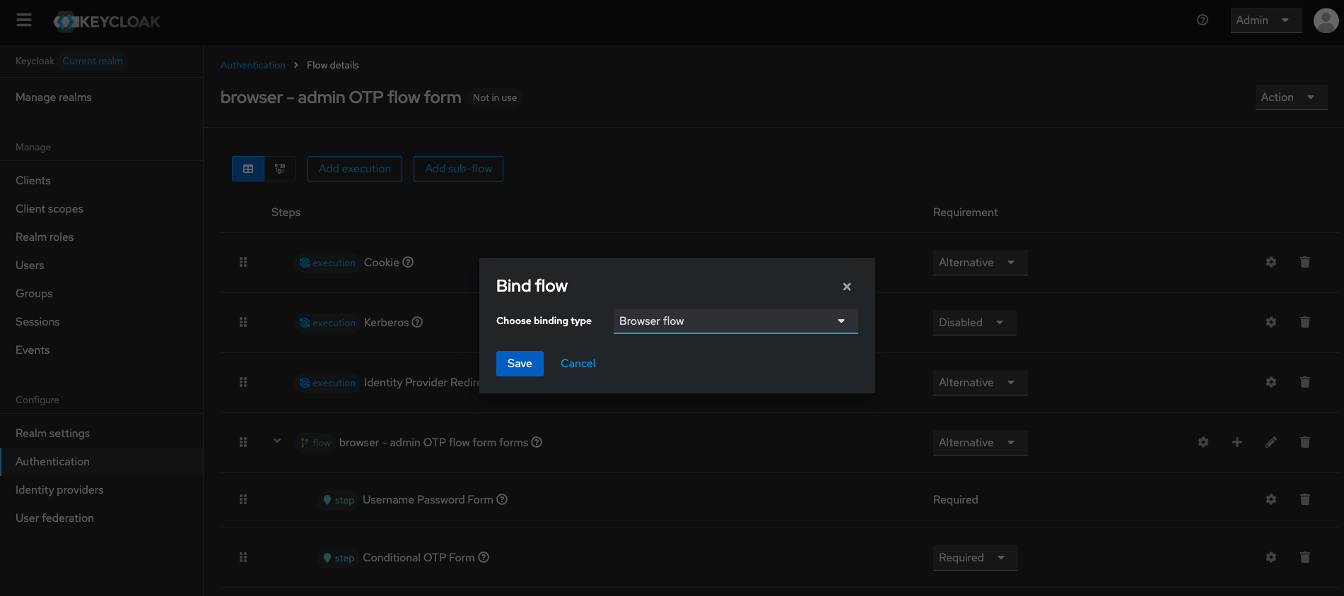 Keycloak Console - Bind the new created browser flow