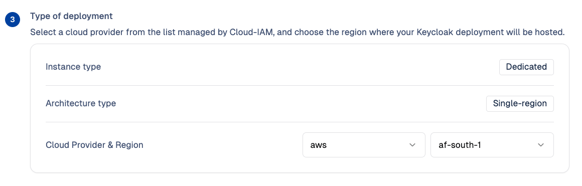 Configuration page – Choose your Cloud Provider and the region