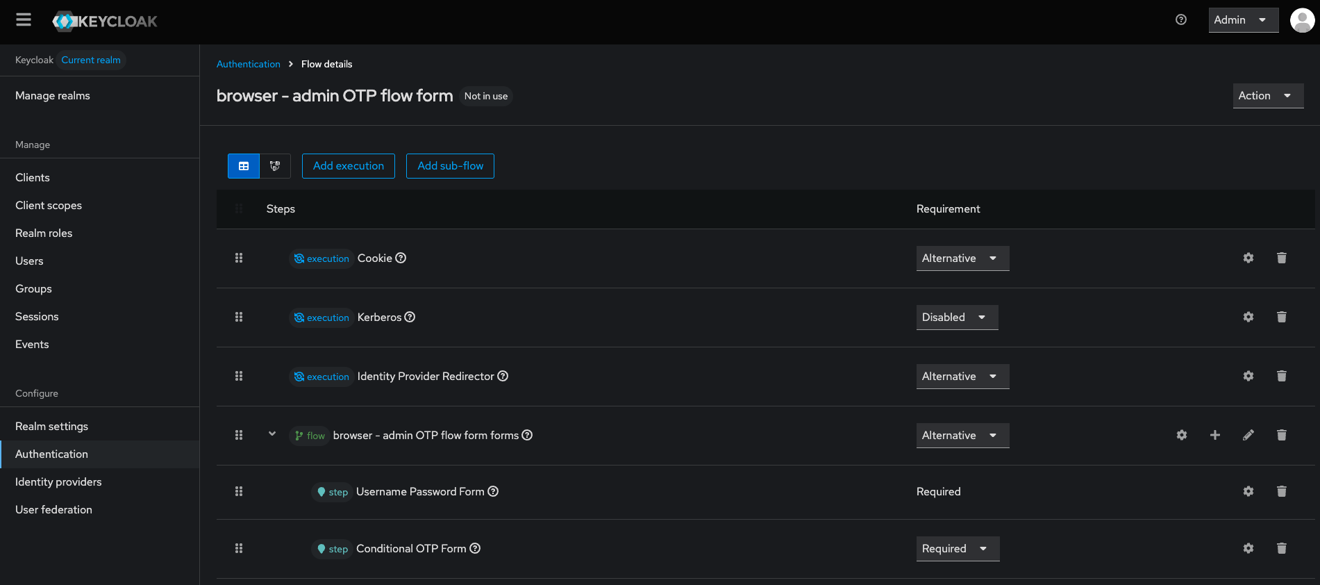 Keycloak Console - Configure browser flow