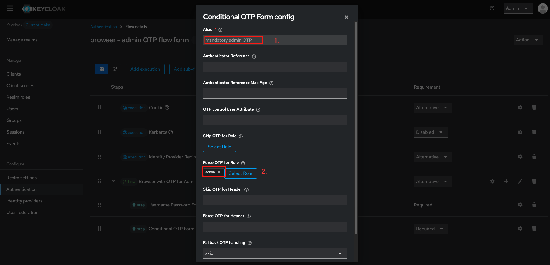 Keycloak Console - Configure conditional OTP form based on Role