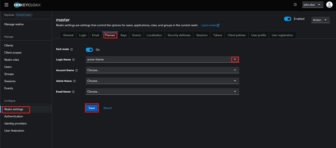 Keycloak admin console - Apply your new login experience