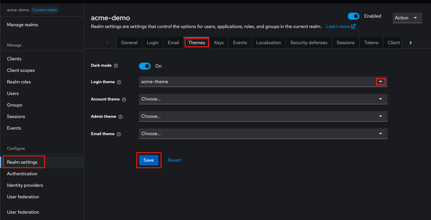 Keycloak admin console - Apply your new login experience
