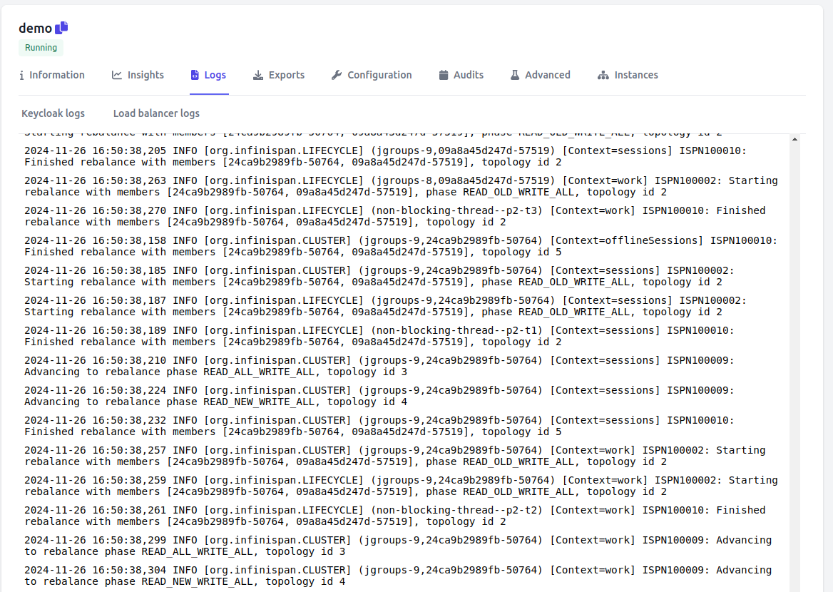 Keycloak real-time logs