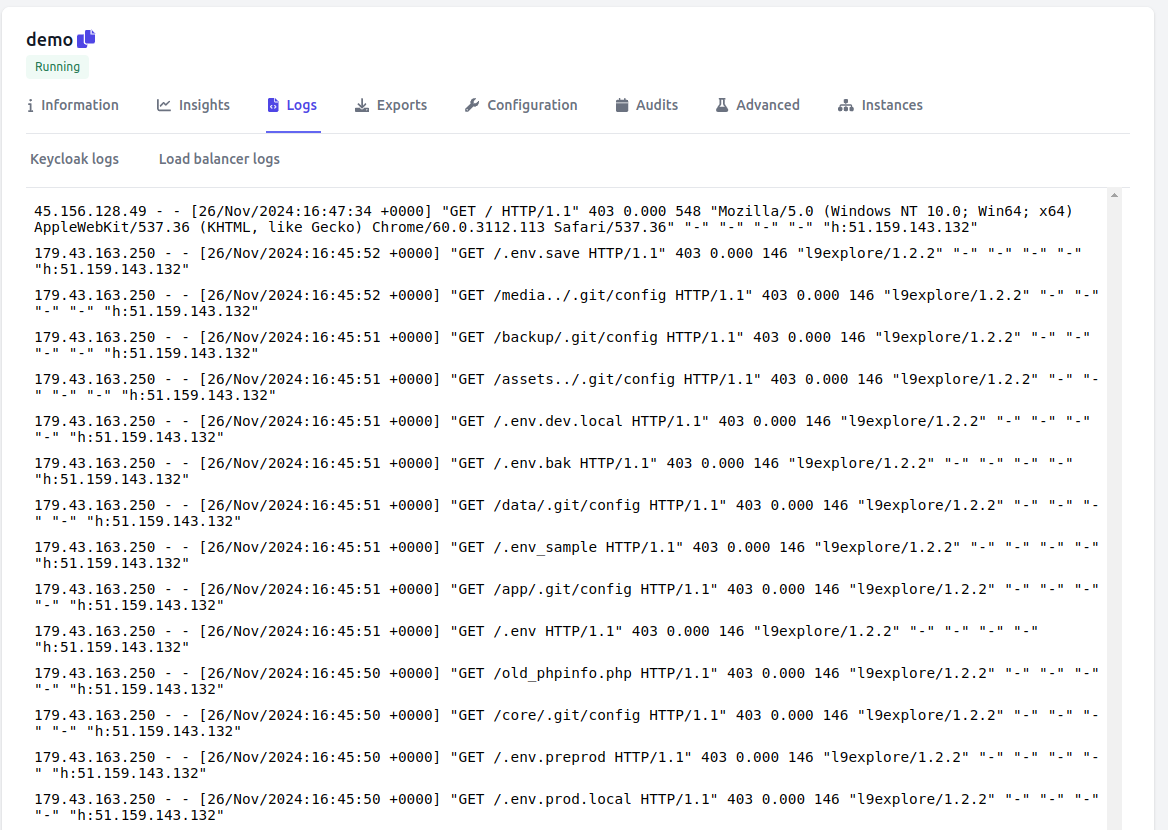 Load balancer real-time logs