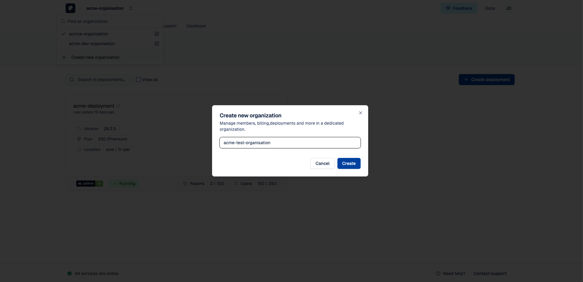Cloud-IAM Console - Create new organization