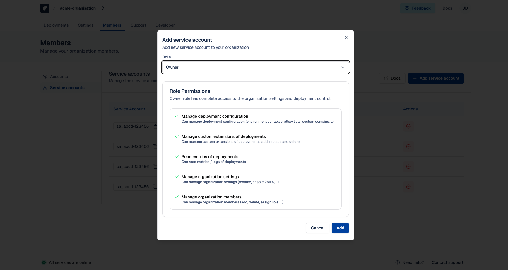 Cloud-IAM Console - Create the service account