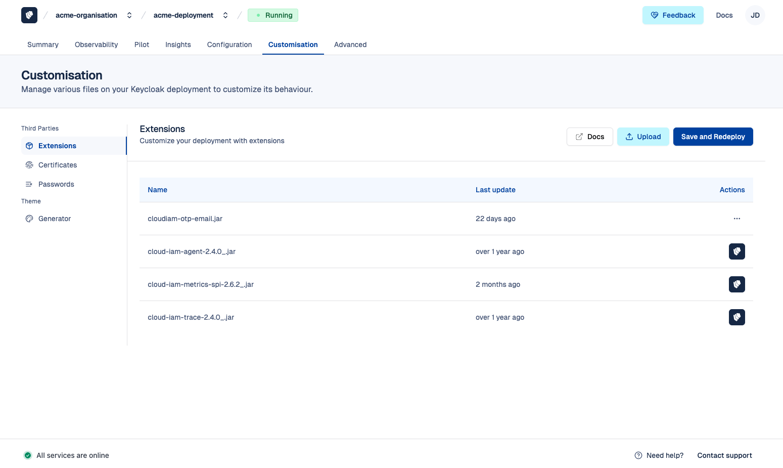 Cloud-IAM console - Deployment - Customisation