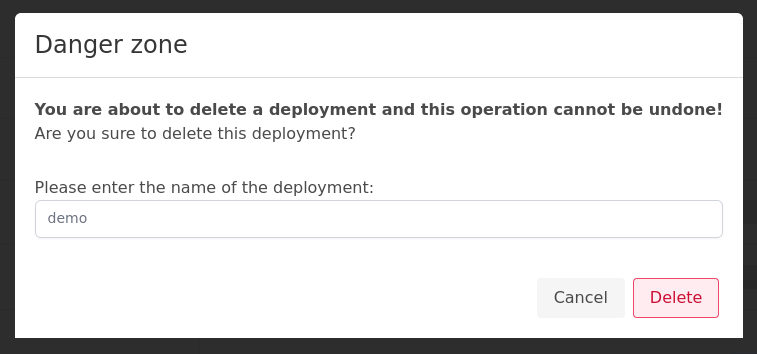 Delete your deployment confirmation