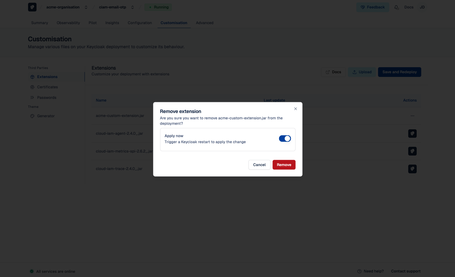 Cloud-IAM Console - Delete Custom Extension