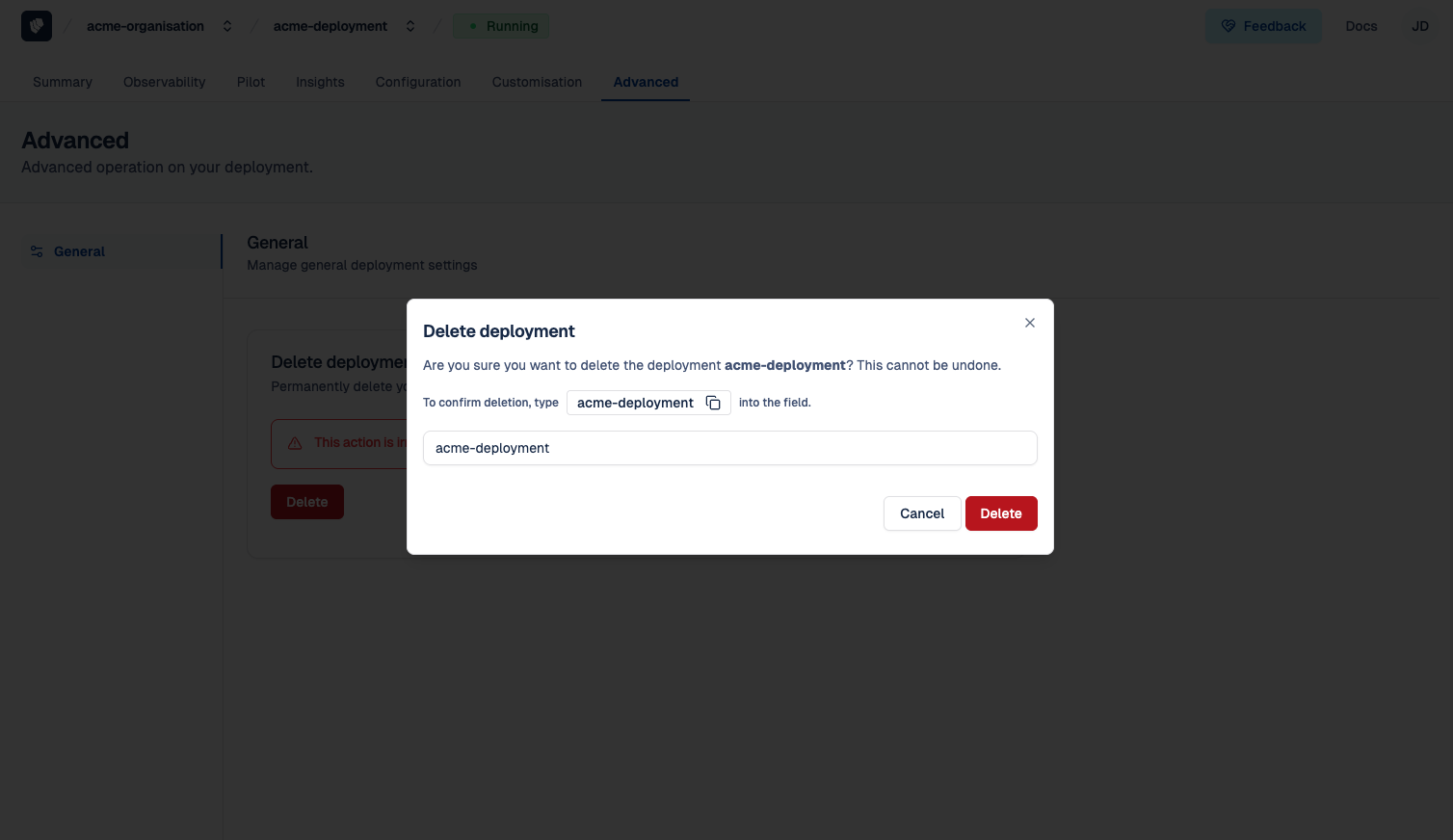 Cloud-IAM Console - Delete deployment