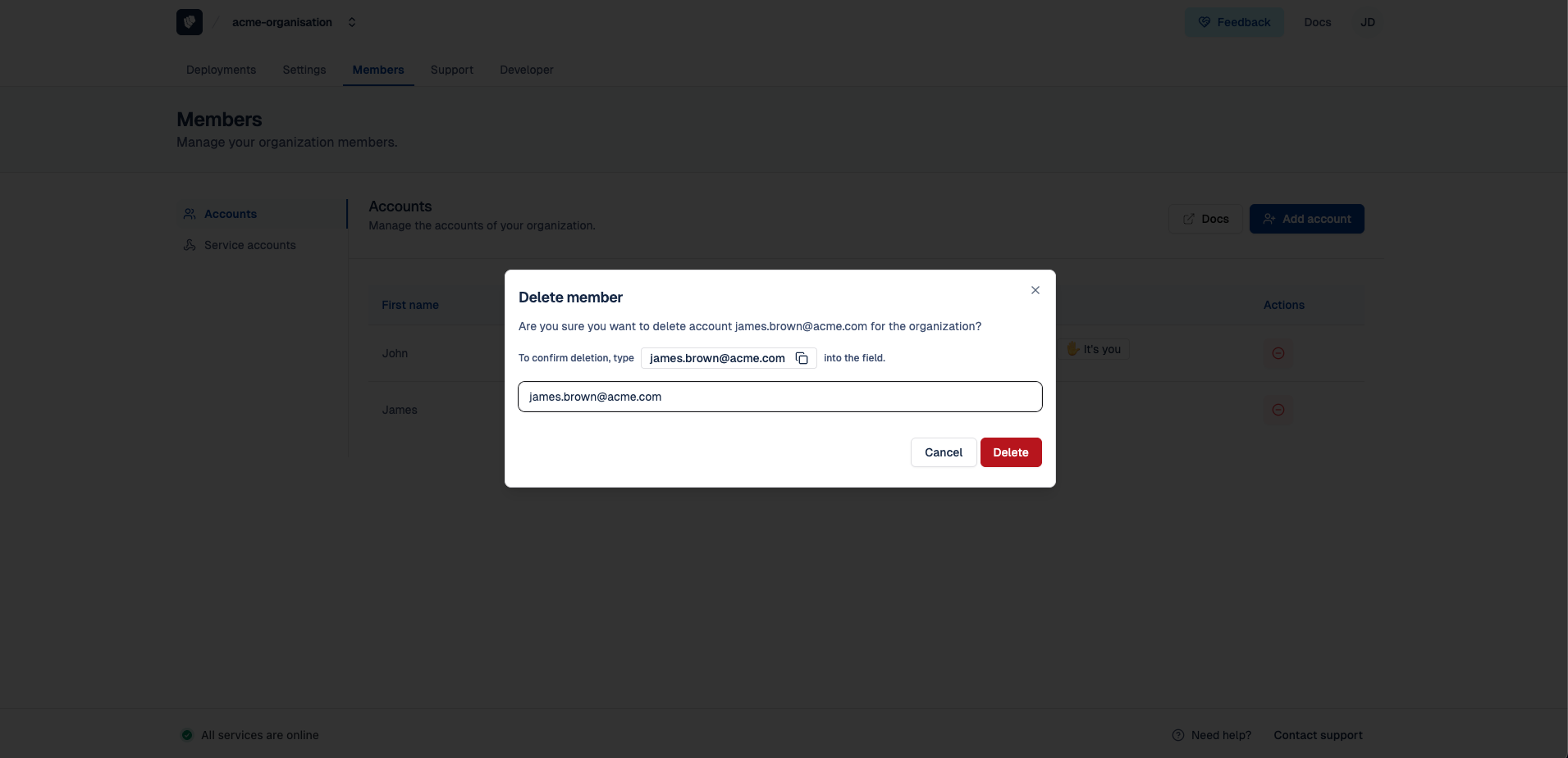 Cloud-IAM Console - Delete