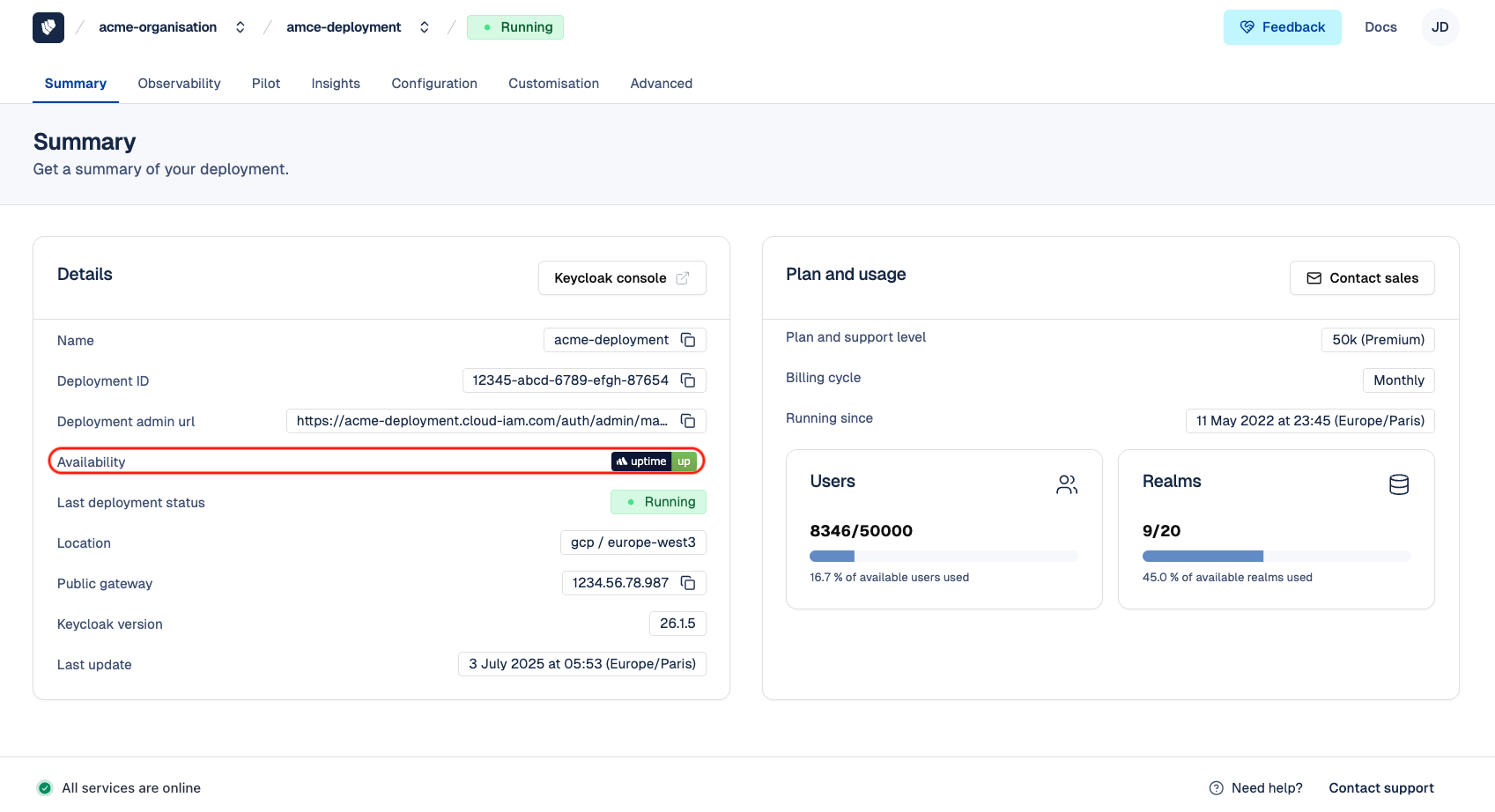 Cloud-IAM Console - Access Deployment Availability