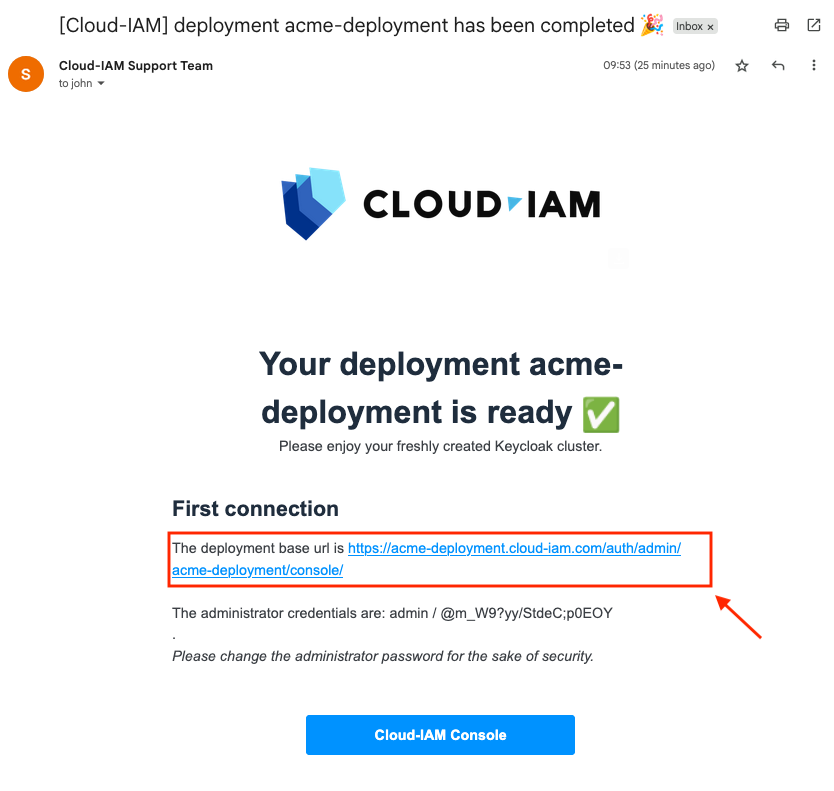 Confirmation email - From Cloud-IAM