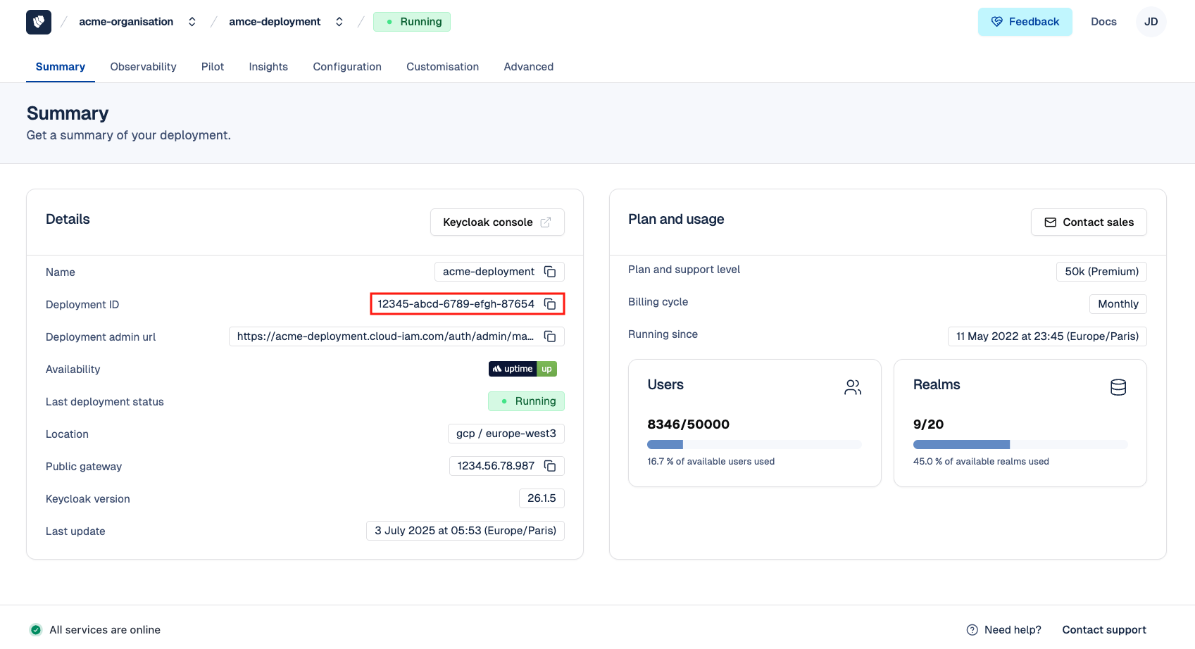 Cloud-IAM Console - Get the deployment ID