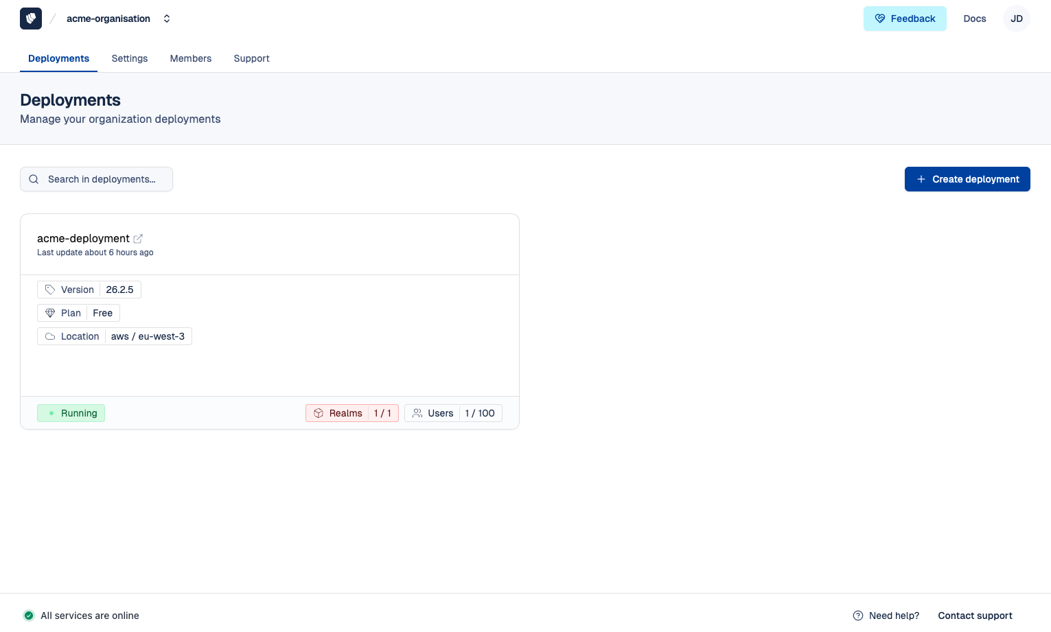 Cloud-IAM console - Deployment list page