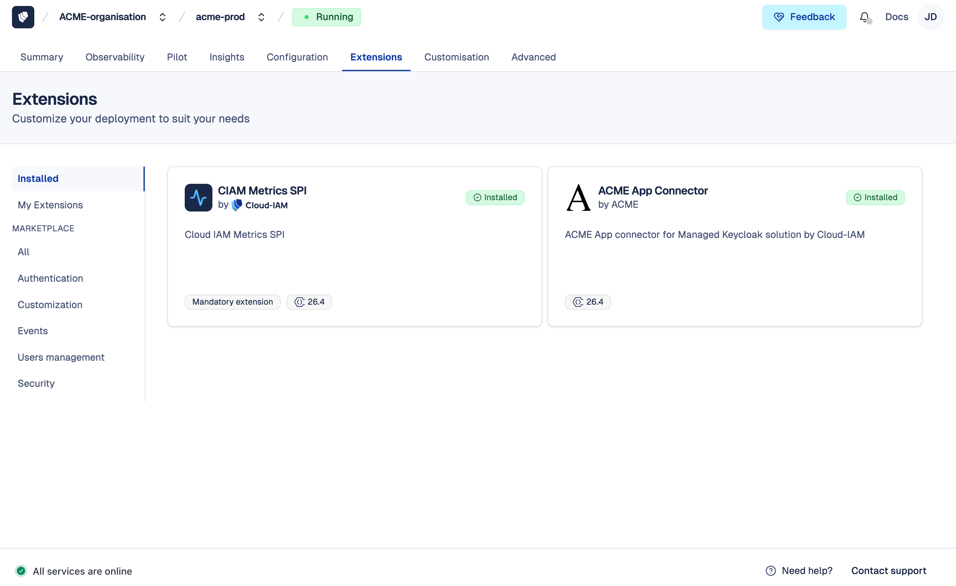 Cloud-IAM Console - Deployment Extensions