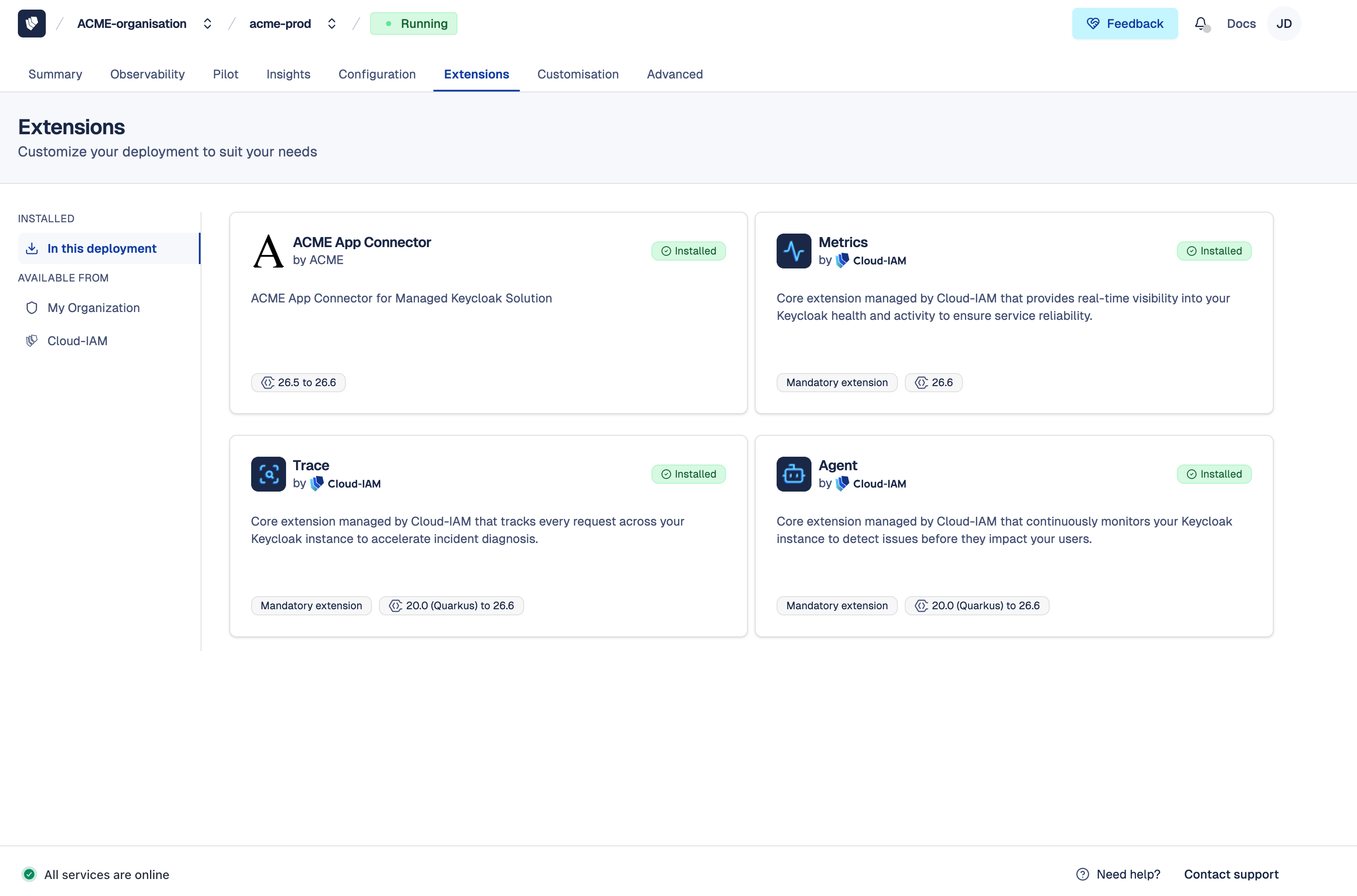 Cloud-IAM Console - Deployment Extensions
