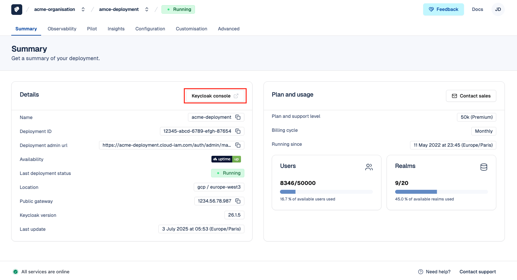 Cloud-IAM console - Deployment summary page