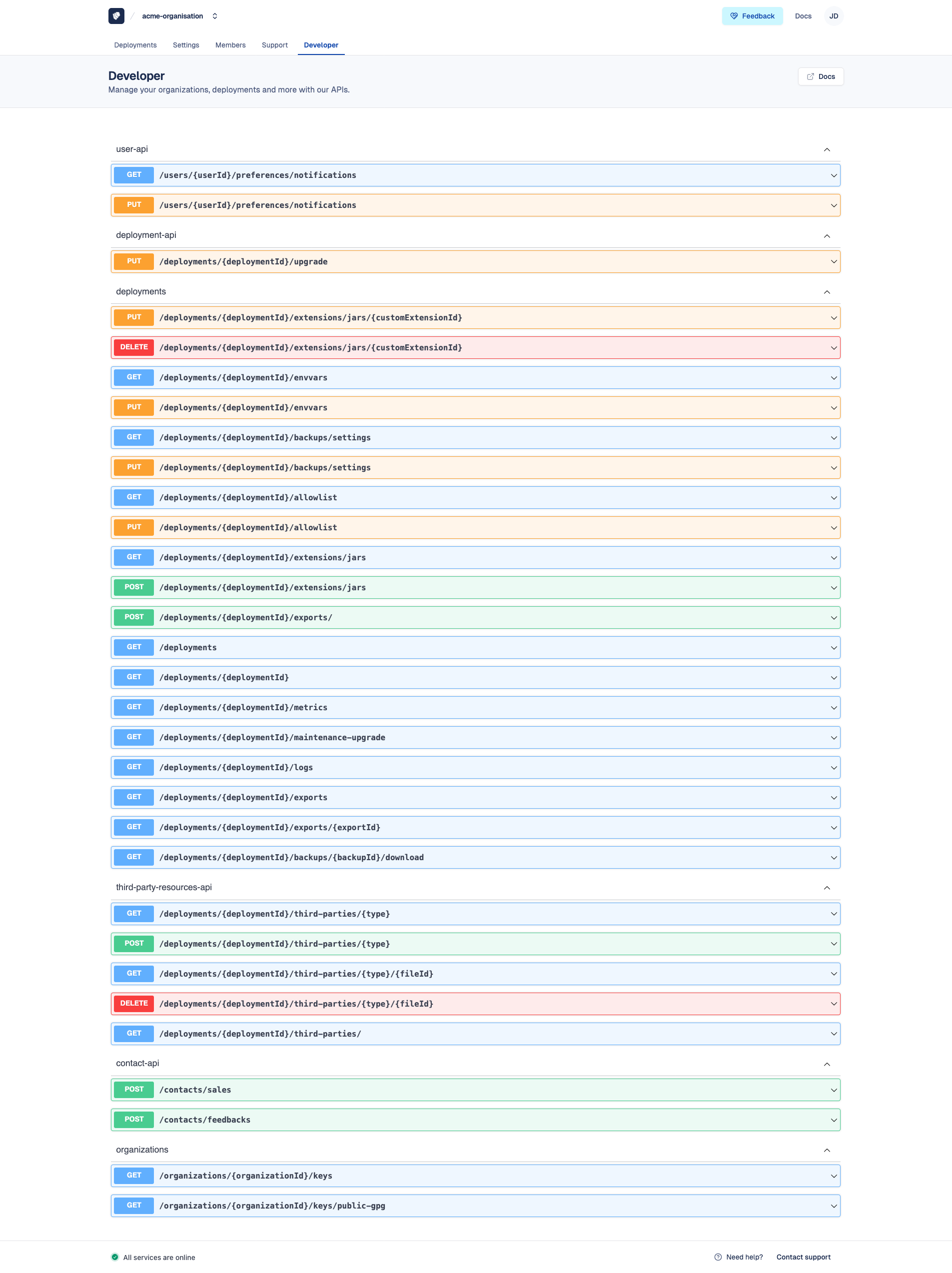 Cloud-IAM console - APIs list