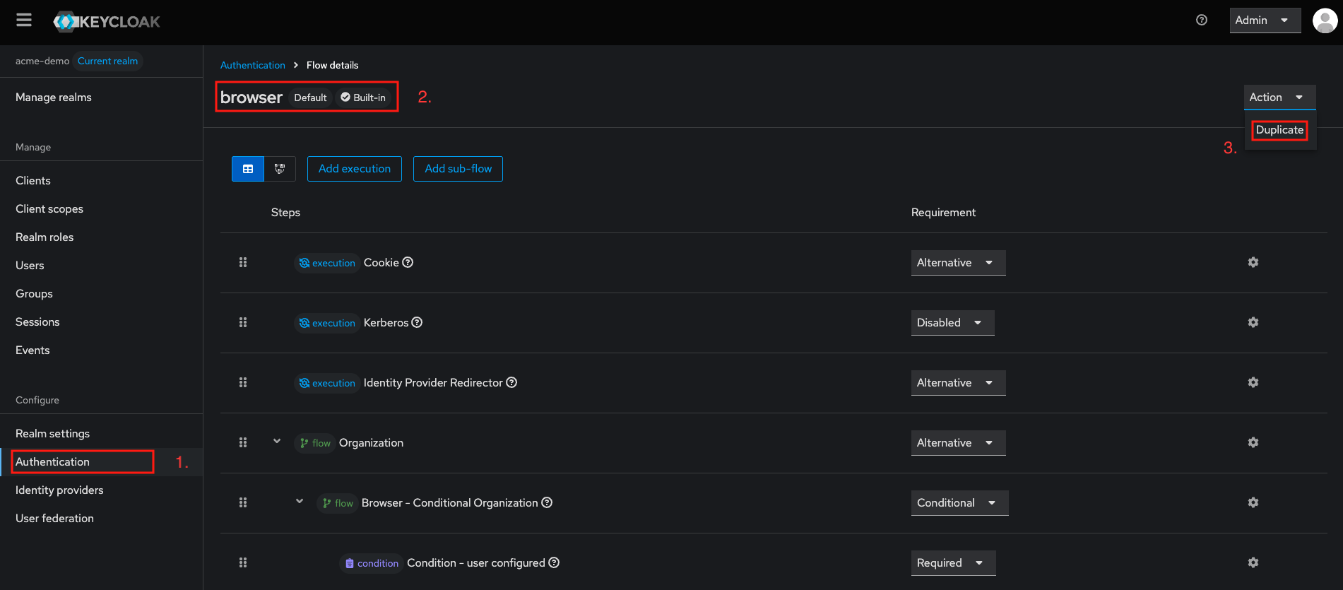 Keycloak Console - Duplicate browser flow