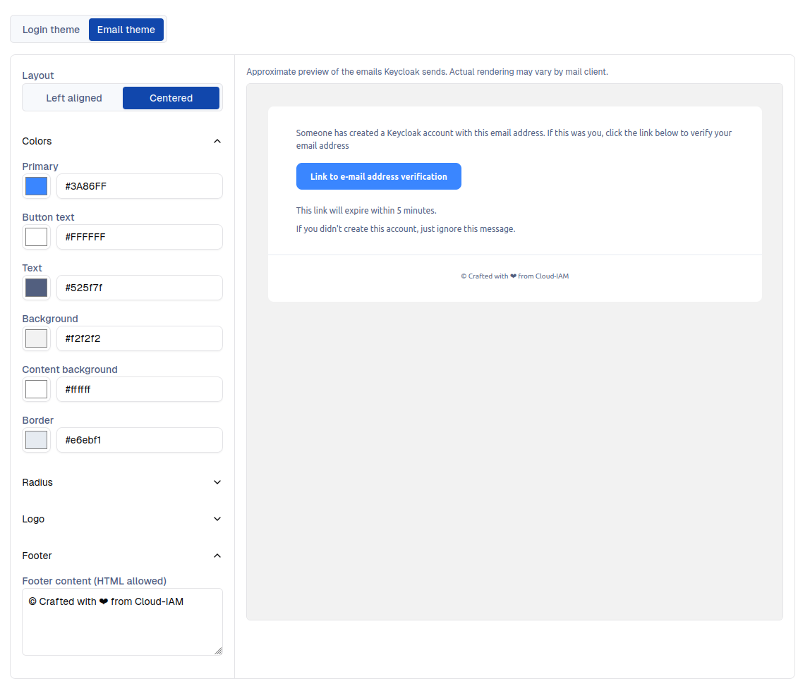 Cloud-IAM Console - Email Theme editor