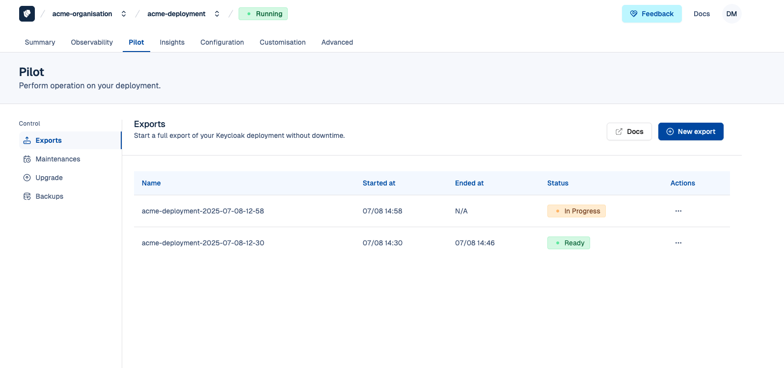 Exports Feature