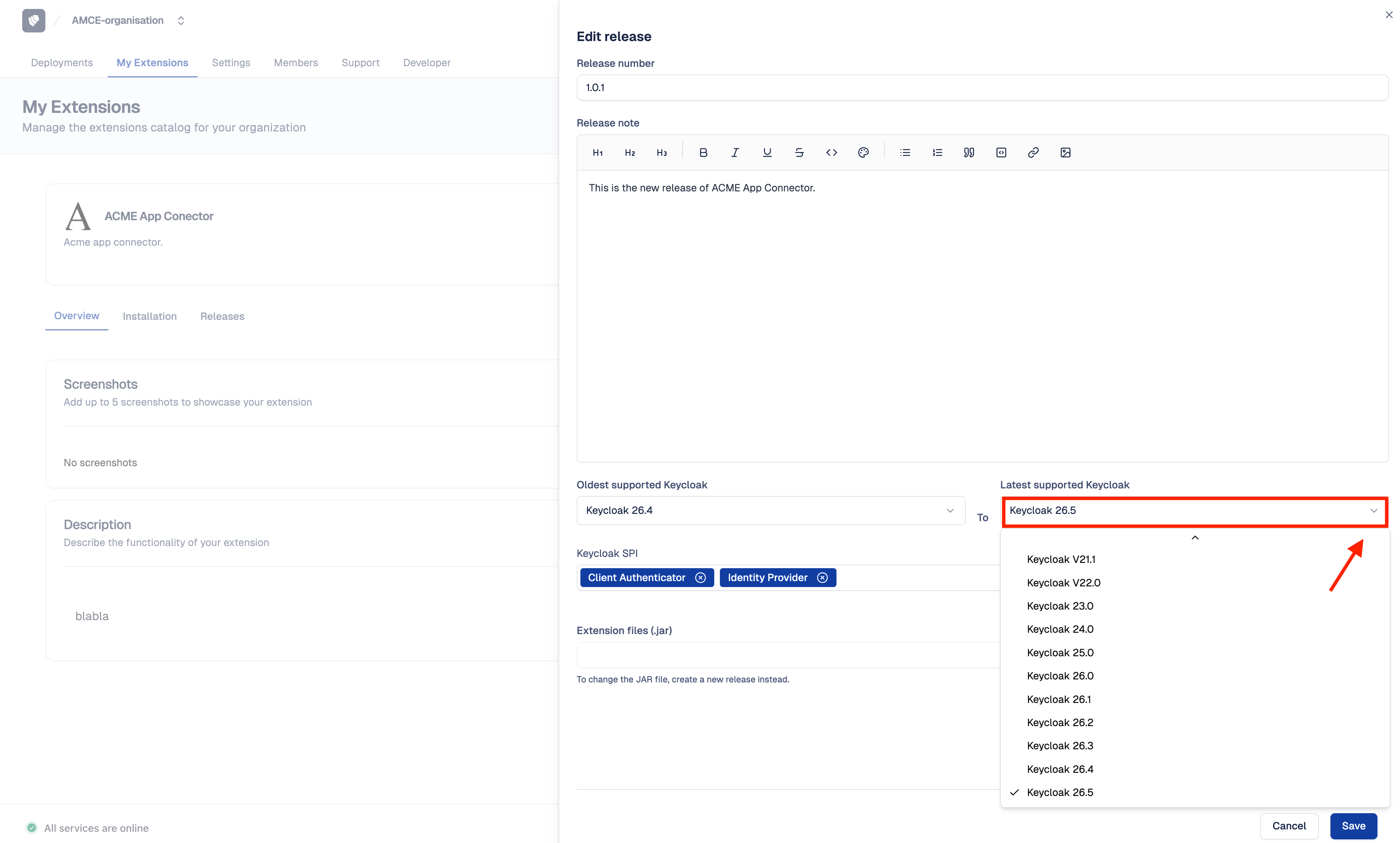 Extend the Keycloak compatibility range of a release