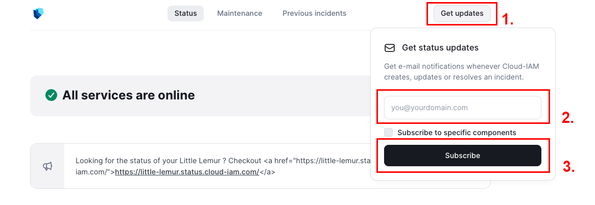 Status page - Get Updates