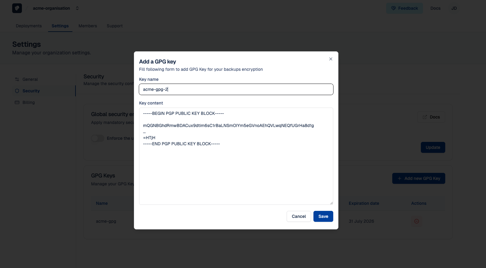 GPG Keys Form