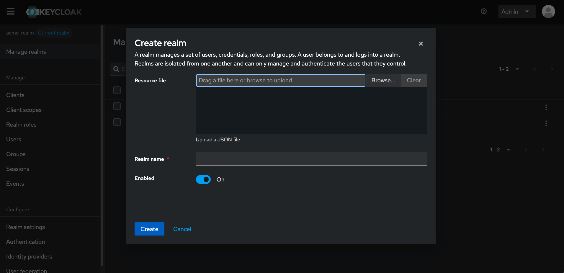 Keycloak admin console - Import .json