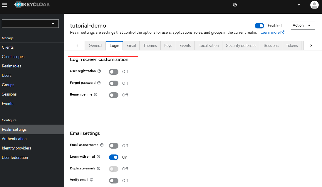 Keycloak Console - Enable new user registration