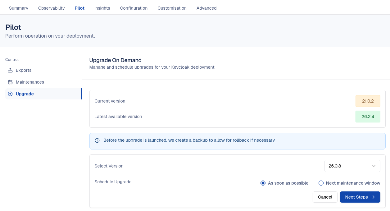 Keycloak On Demand Upgrade