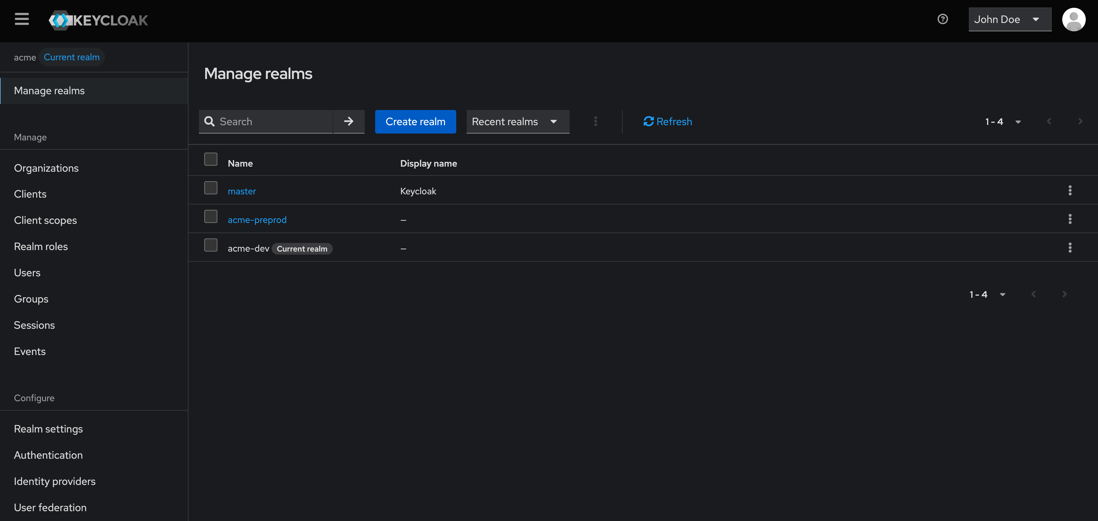 Keycloak Console - Manage Realm