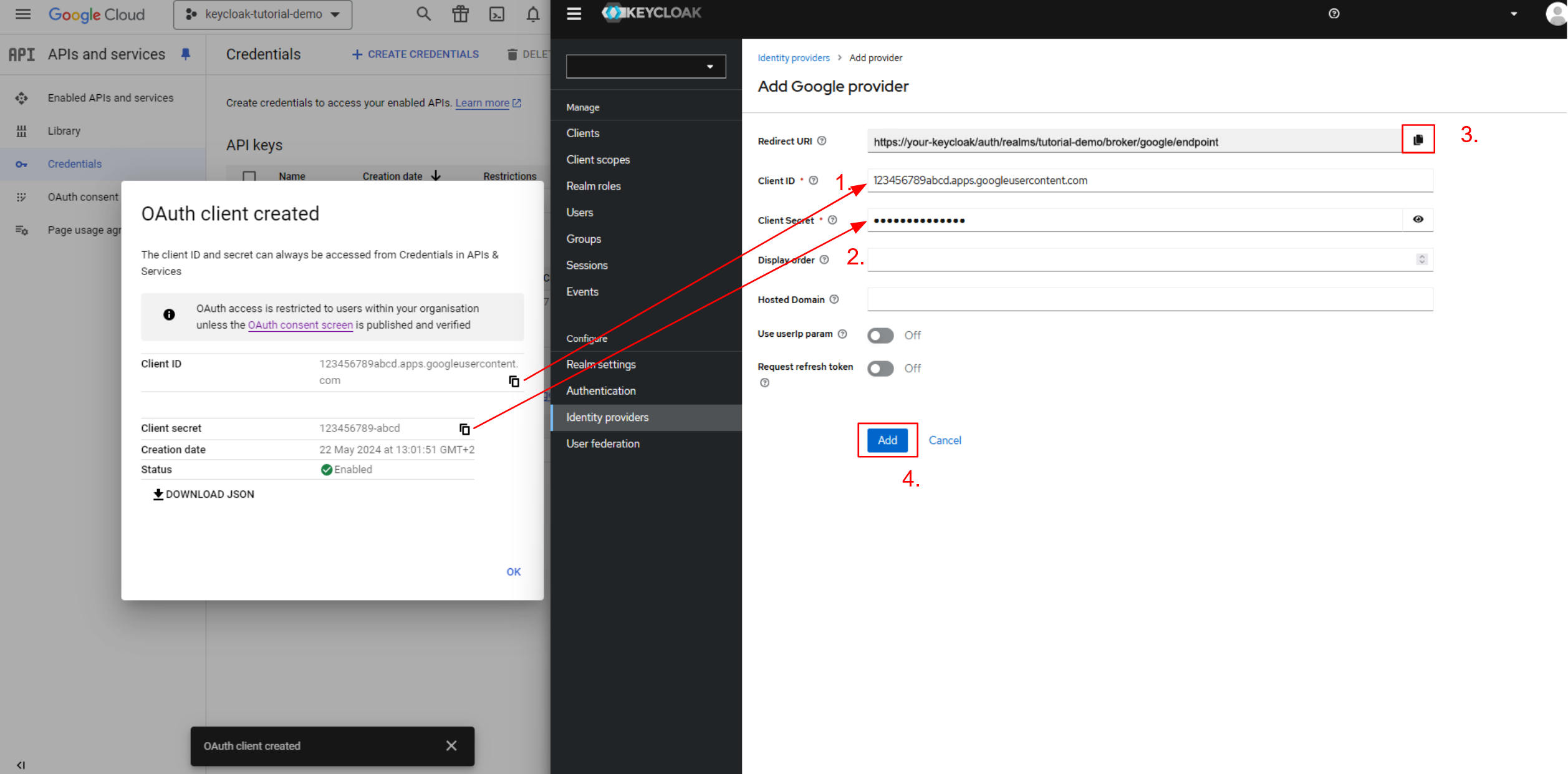 Keycloak Console - Add google social login