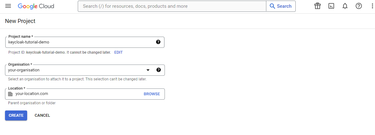 Google Cloud Console - New Project