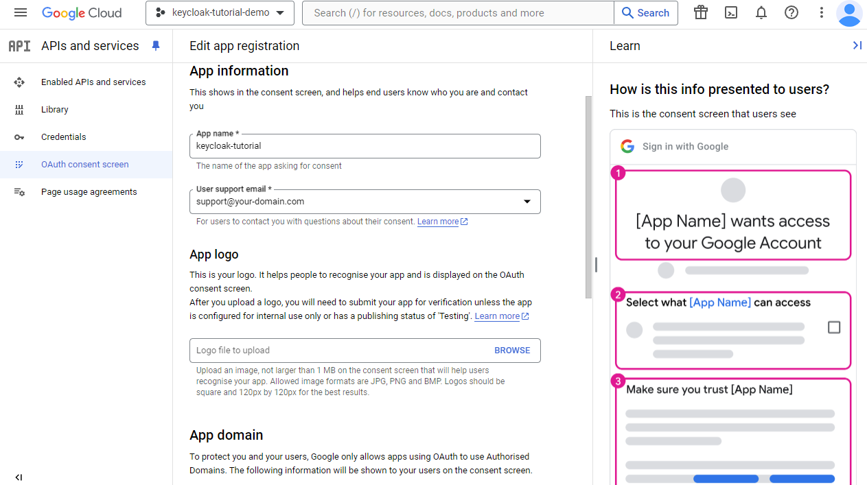 Google Cloud Console - Configure client ID and client secret - Step 3