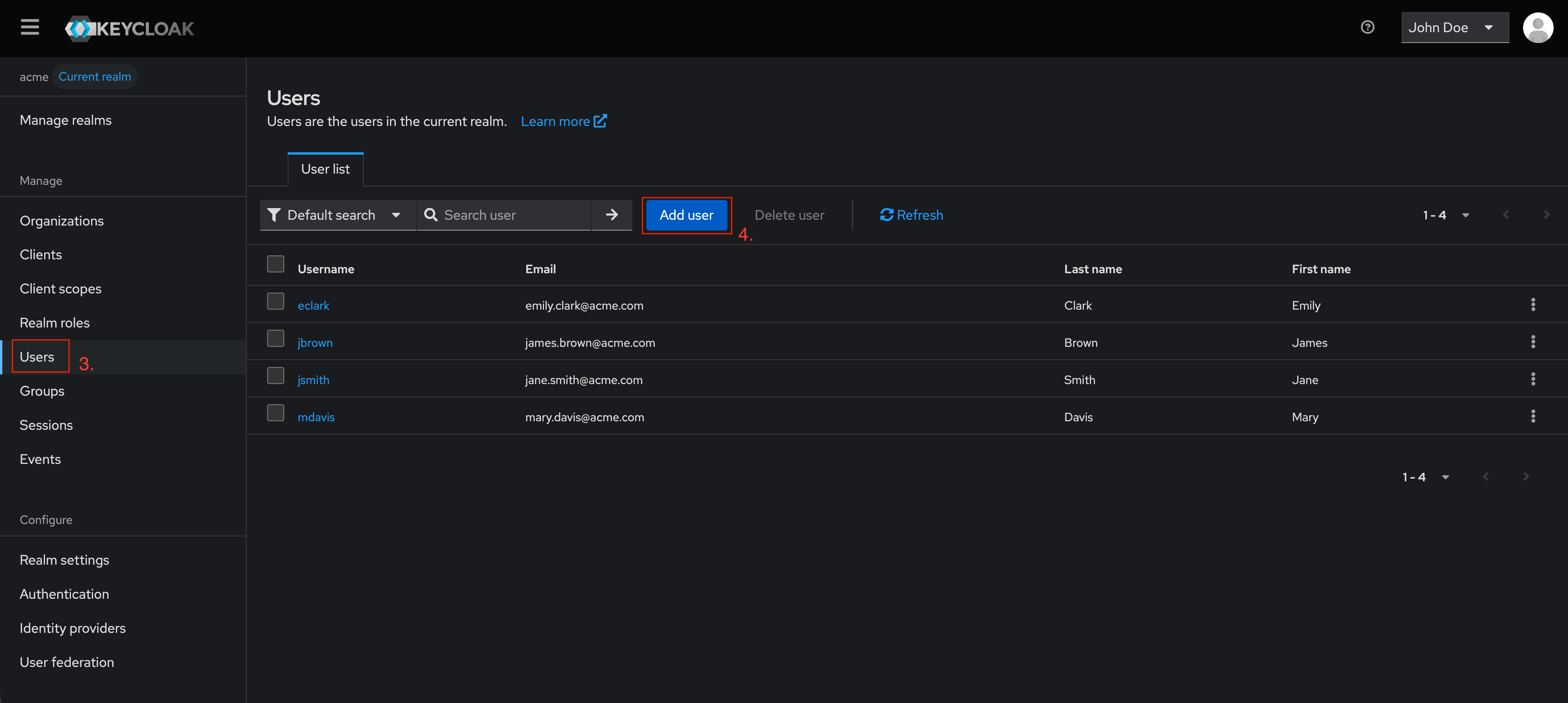 [Keycloak Console] - Access the Users Section