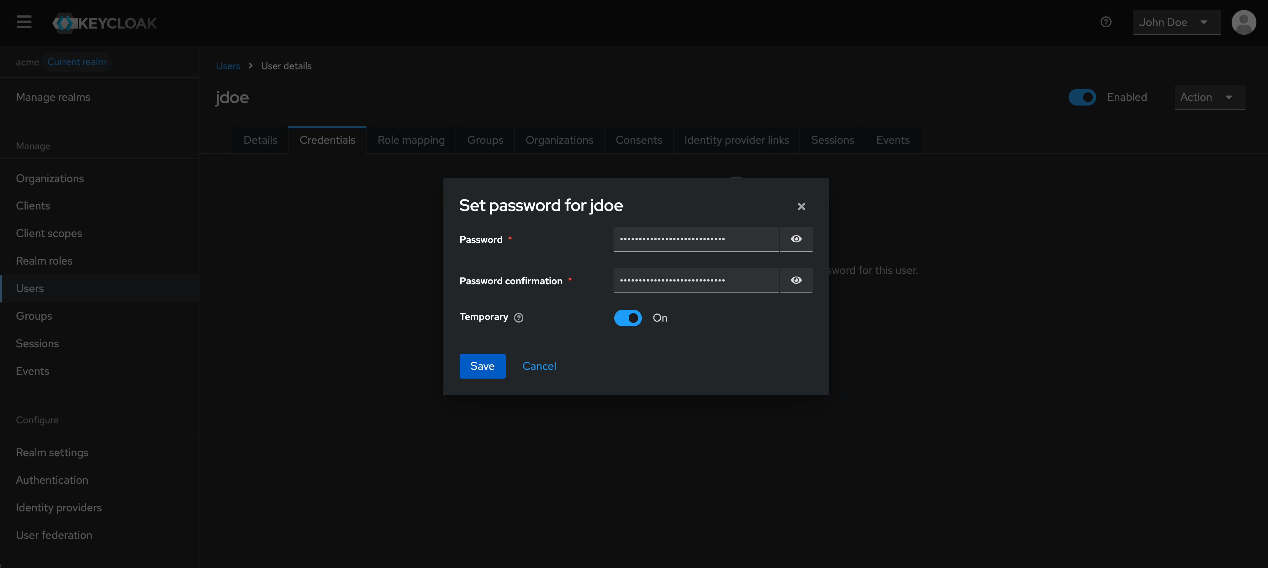 [Keycloak Console] - Set User Credentials